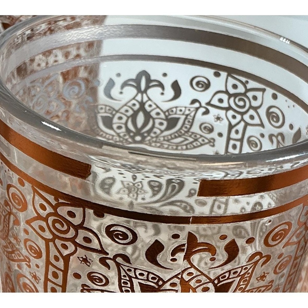 Vintage Moroccan Copper Filigree Highball Glasses Set of 4 Paisley Lotus Barware - Picture 9 of 11